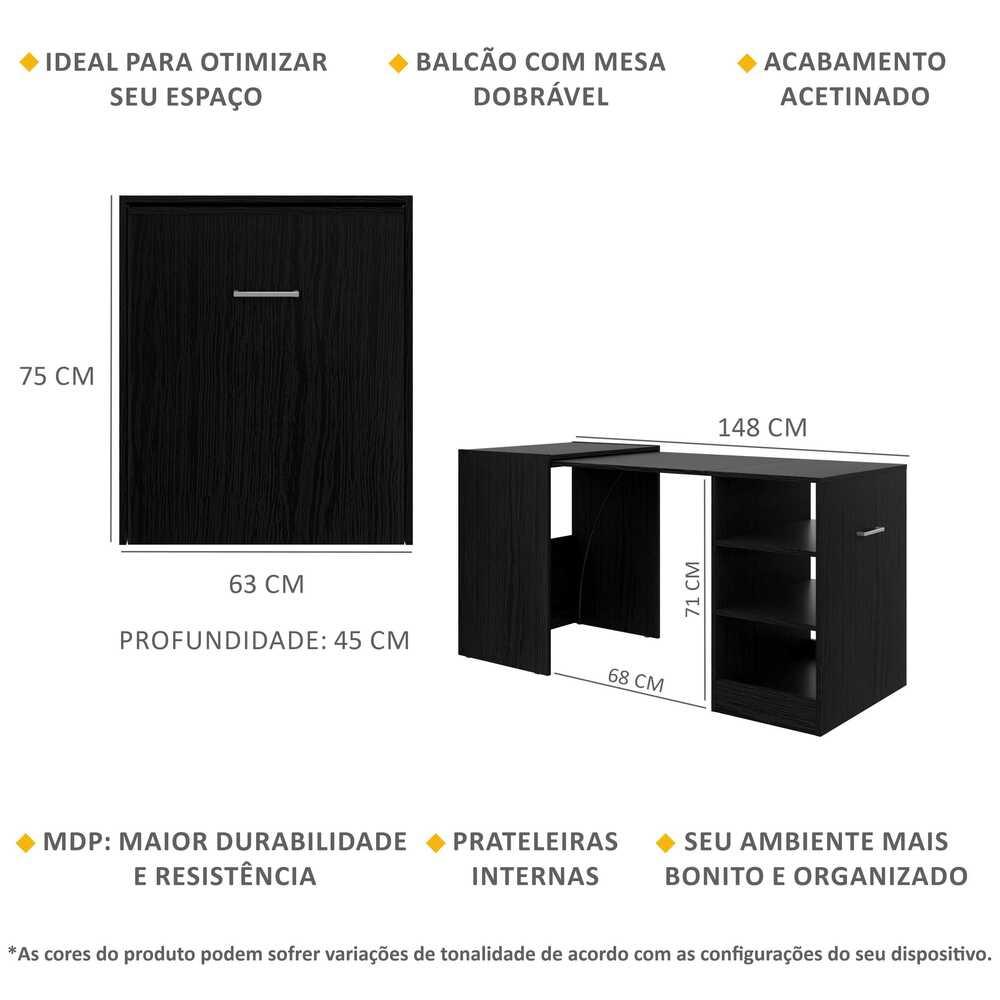 Mesa Dobrável Armário de Cozinha Ibiza Multimóveis Preta