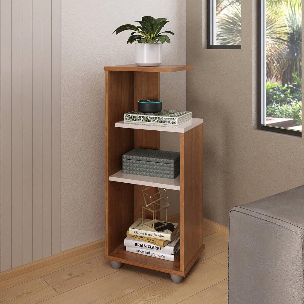 Mesa Lateral 33cm com Prateleiras Multimóveis CR45124 - Cinamomo/Off White