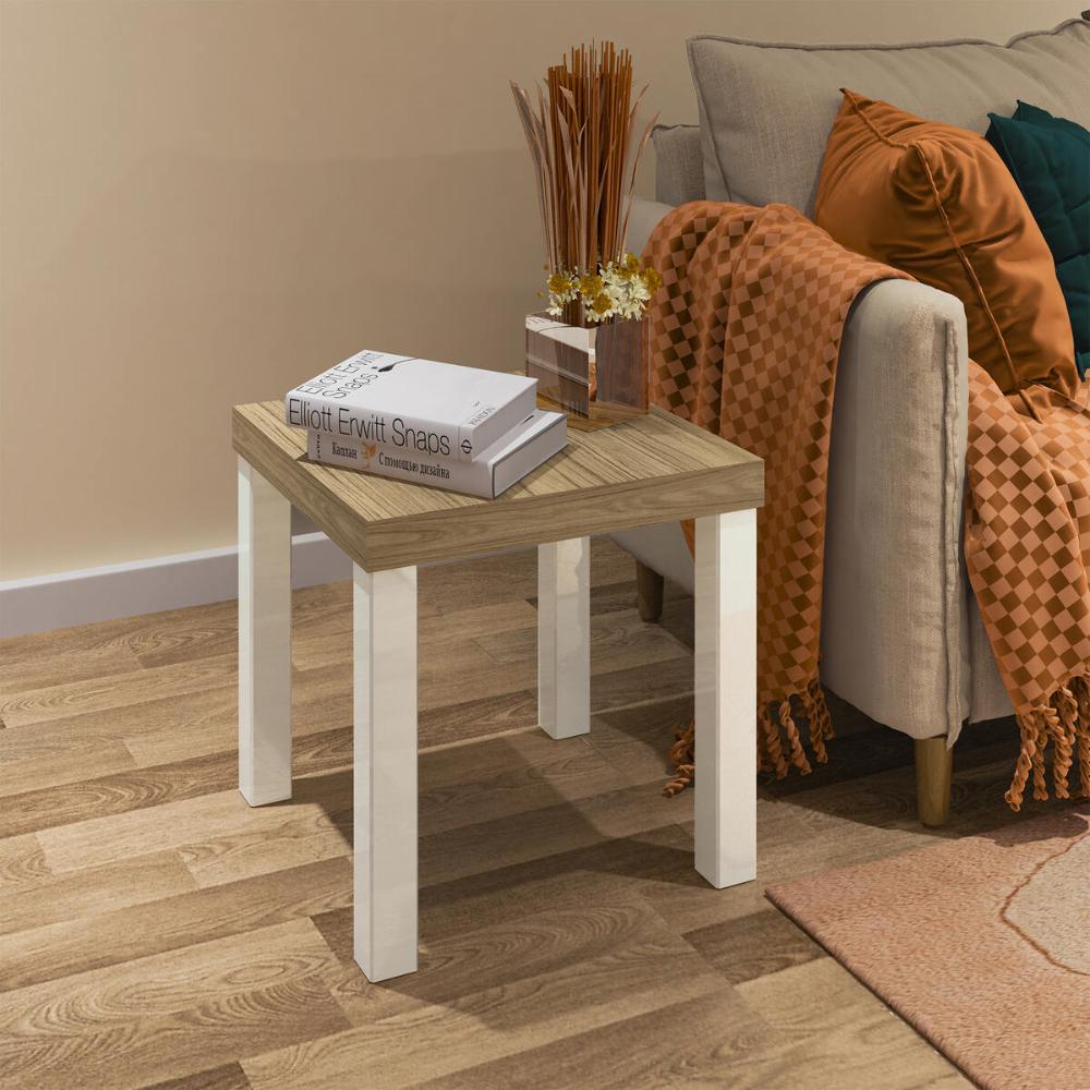Mesa Lateral Apoio Quadrada 45cm com Pés Multimóveis CR45303 Carvalho/Off White