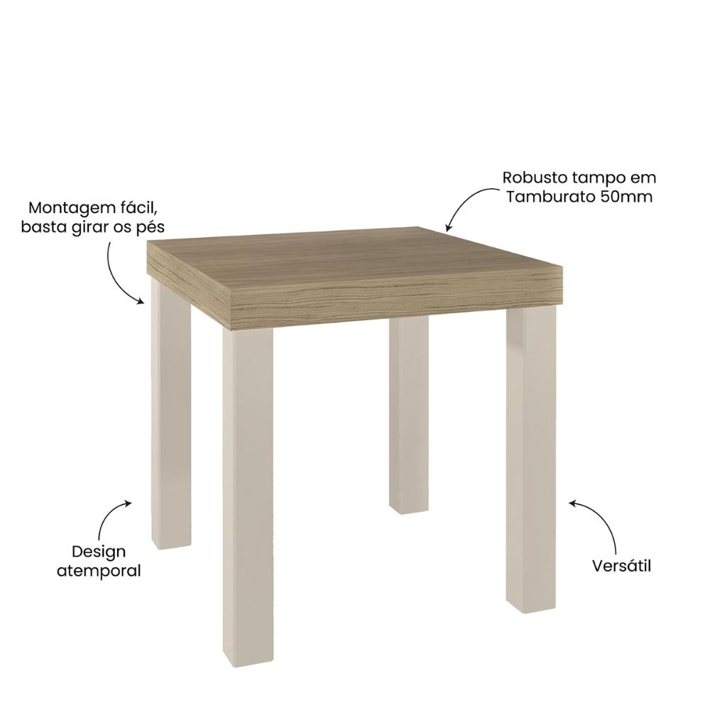 Mesa Lateral Apoio Quadrada 45cm com Pés Multimóveis CR45303 Carvalho/Off White