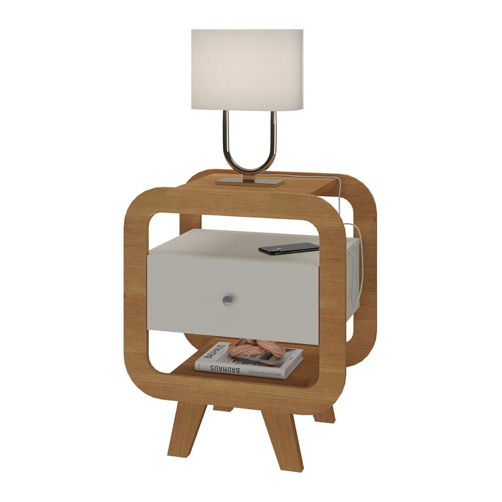 Mesa Lateral com 1 Gaveta e Portas USB Multimóveis CR45304 Cinamomo/Off White
