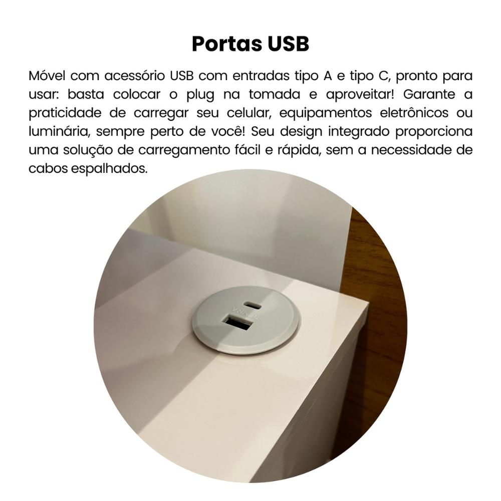 Mesa Lateral com 1 Gaveta e Portas USB Multimóveis CR45304 Cinamomo/Off White
