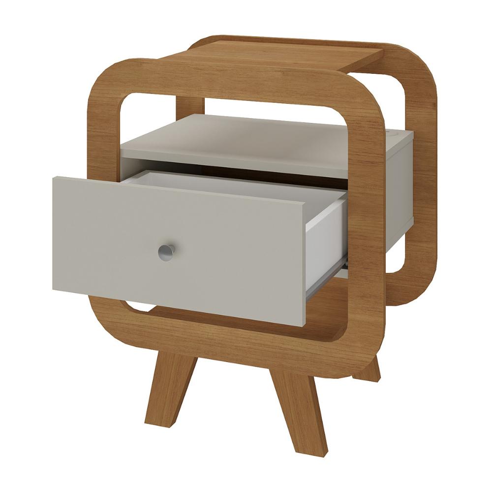 Mesa Lateral com 1 Gaveta e Portas USB Multimóveis CR45304 Cinamomo/Off White