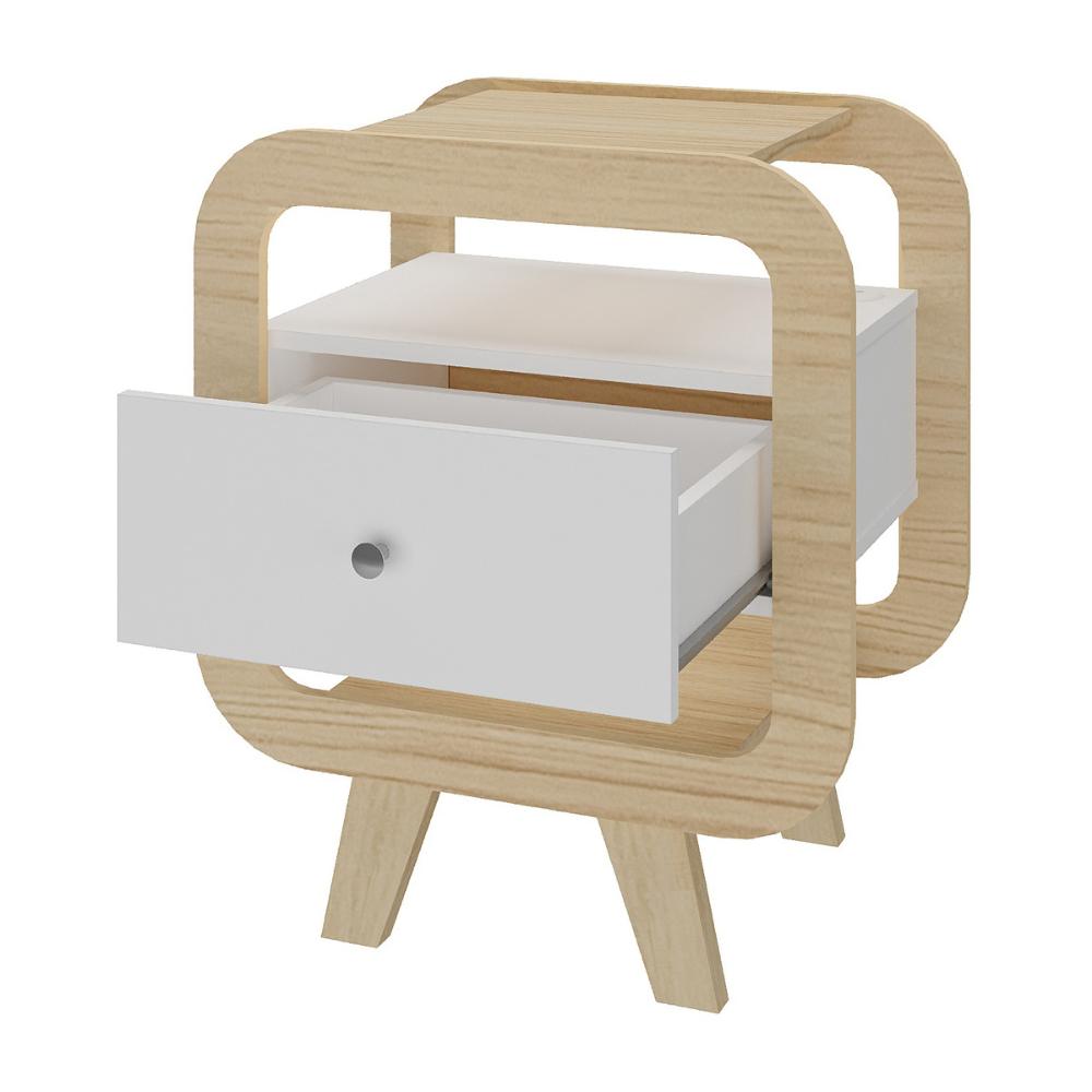 Mesa Lateral com 1 Gaveta e Portas USB Multimóveis CR45304 Naturale/Branco