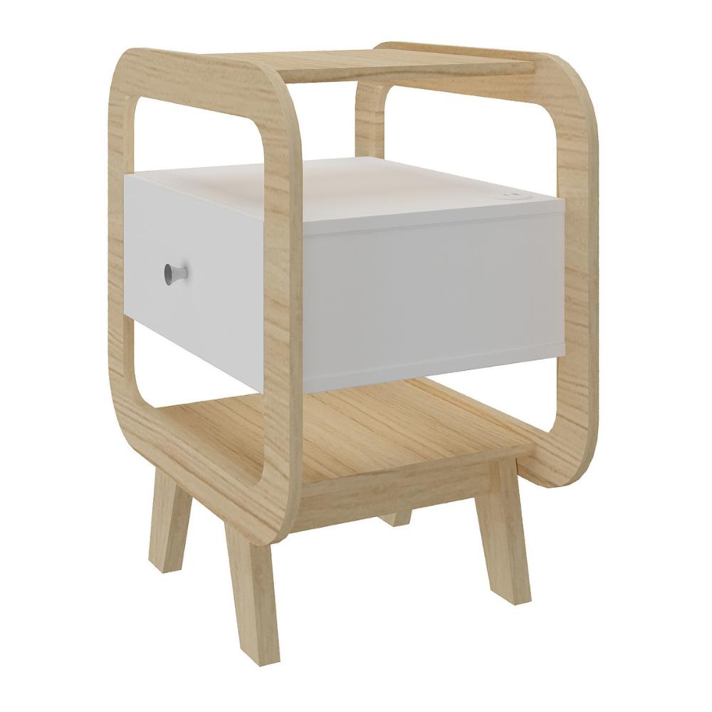 Mesa Lateral com 1 Gaveta e Portas USB Multimóveis CR45304 Naturale/Branco