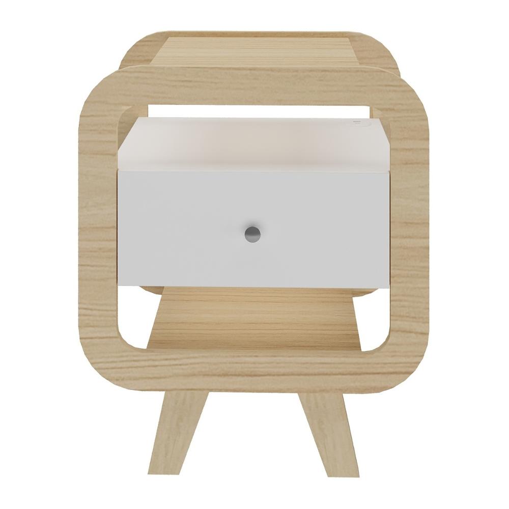 Mesa Lateral com 1 Gaveta e Portas USB Multimóveis CR45304 Naturale/Branco