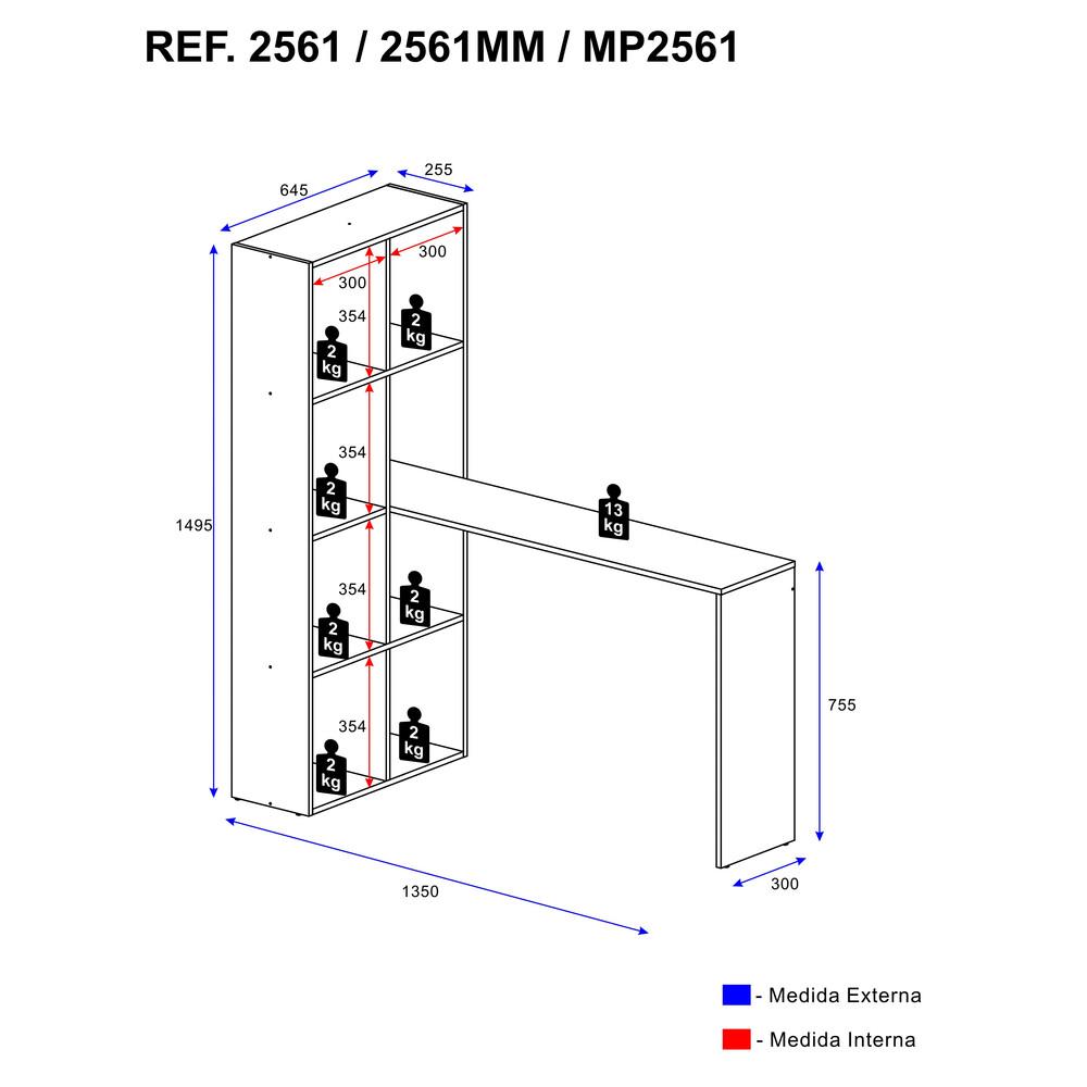 Mesa Office com estante lateral Multimóveis Branco/Lacca Fume 