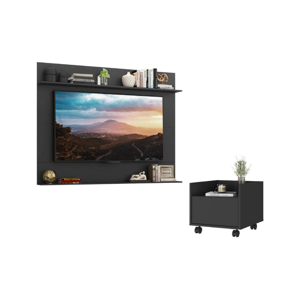 Mesa de Cabeceira 1 Gaveta com Painel para TV Até 65 Polegadas Multimóveis MP4367 Preto
