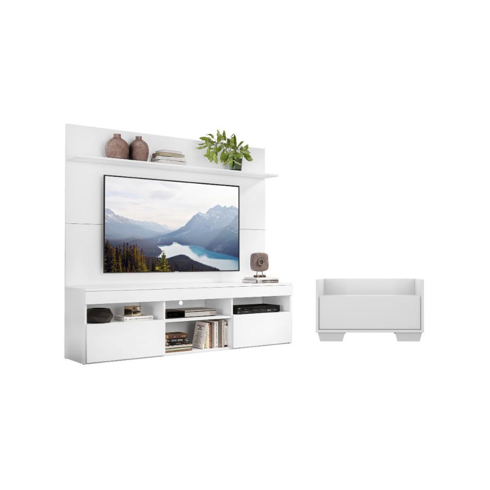 Mesa de Cabeceira 1 Gaveta com Rack com Painel para TV Até 65 Polegadas Multimóveis MP4366 Branco
