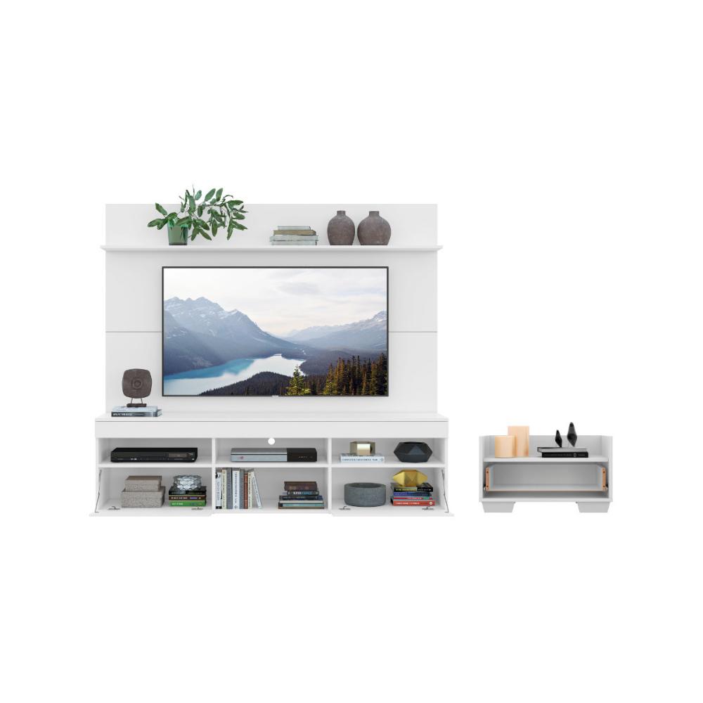 Mesa de Cabeceira 1 Gaveta com Rack com Painel para TV Até 65 Polegadas Multimóveis MP4366 Branco