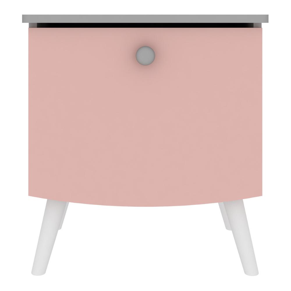 Mesa de Cabeceira 100% MDF com 1 gaveta Doçura Multimóveis Branco/Cinza/Rosa