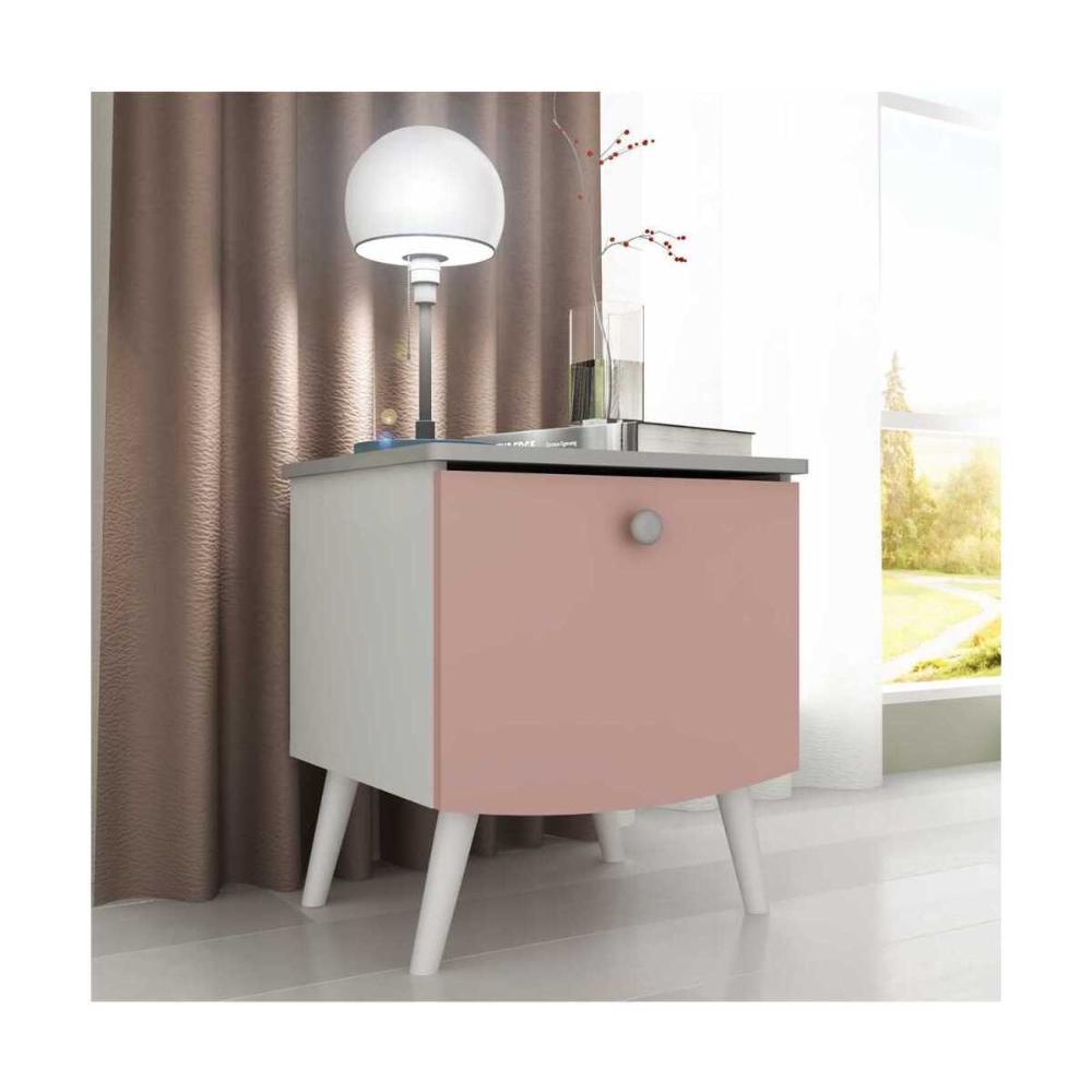 Mesa de Cabeceira 100% MDF com 1 gaveta Doçura Multimóveis Branco/Cinza/Rosa