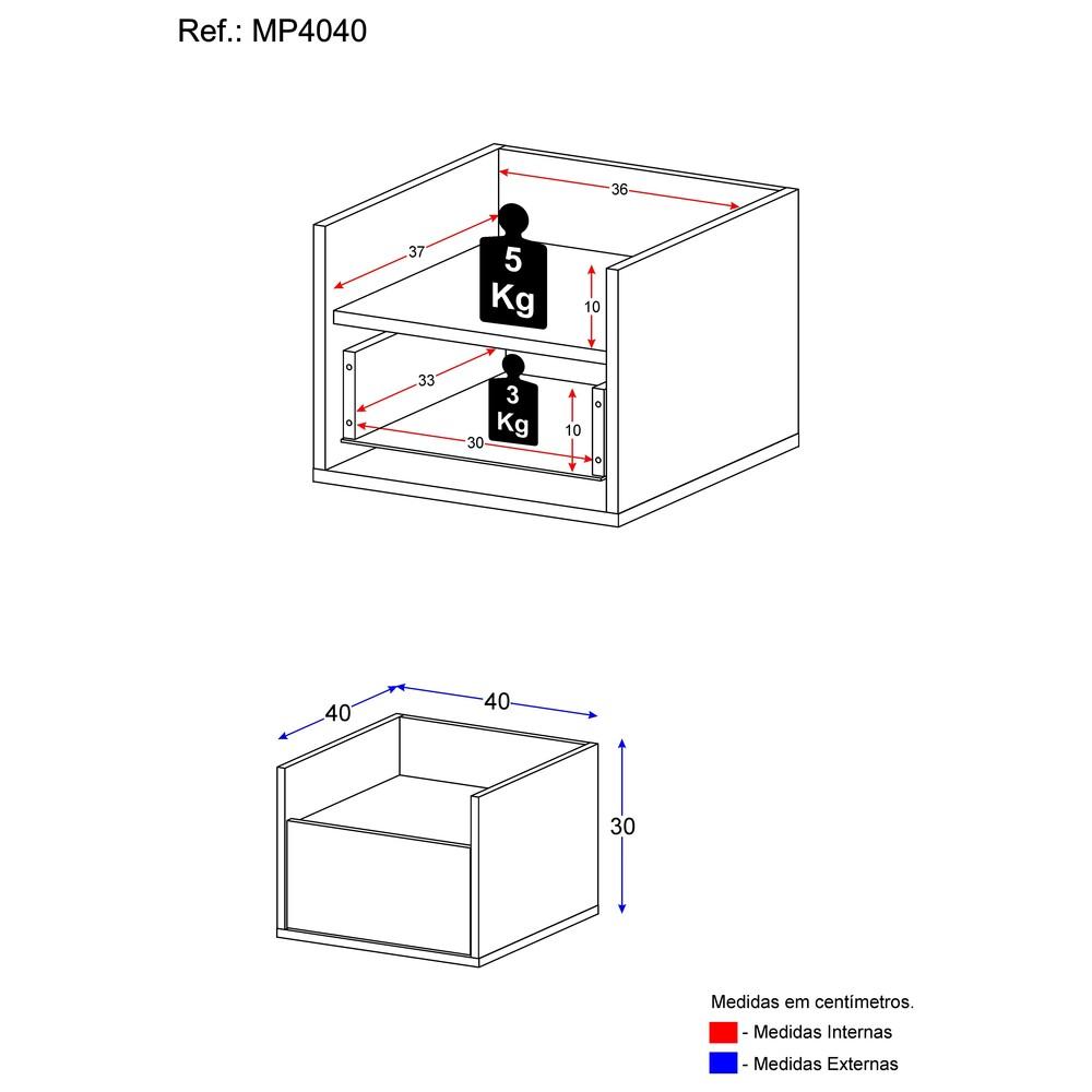 Mesa de Cabeceira 40 cm Suspensa Multimóveis MP4040 Branca