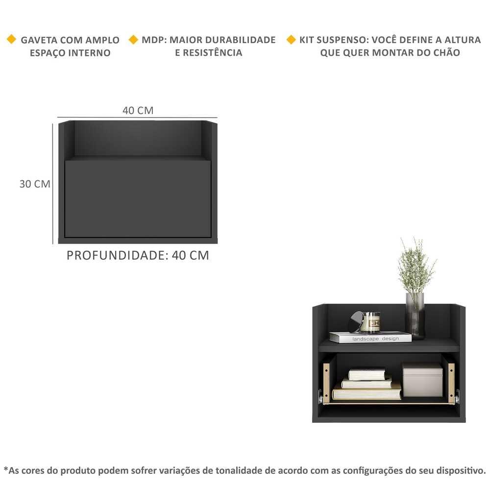 Mesa de Cabeceira 40 cm Suspensa Multimóveis MP4040 Preta