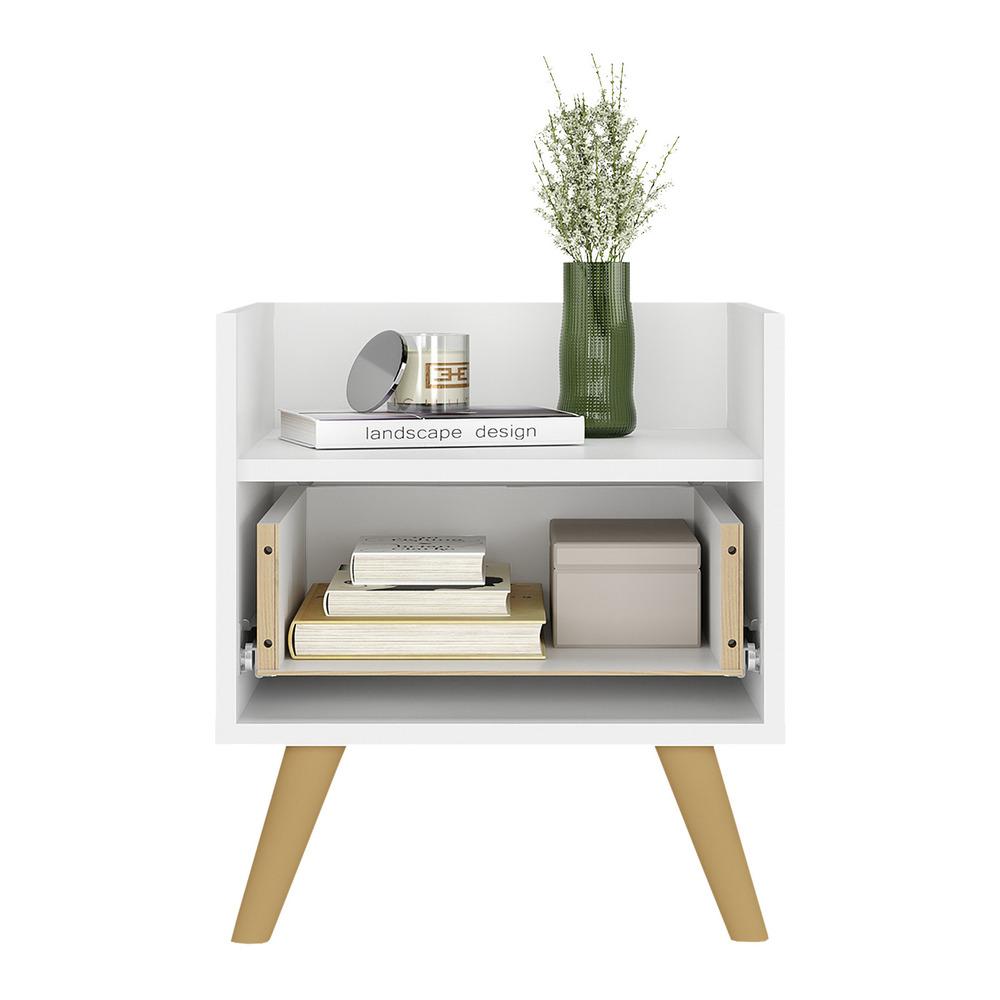 Mesa de Cabeceira 40 cm com Pés Retrô Multimóveis MP4041 Branca/Natural