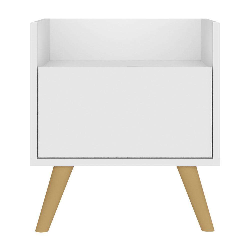 Mesa de Cabeceira 40 cm com Pés Retrô Multimóveis MP4041 Branca/Natural