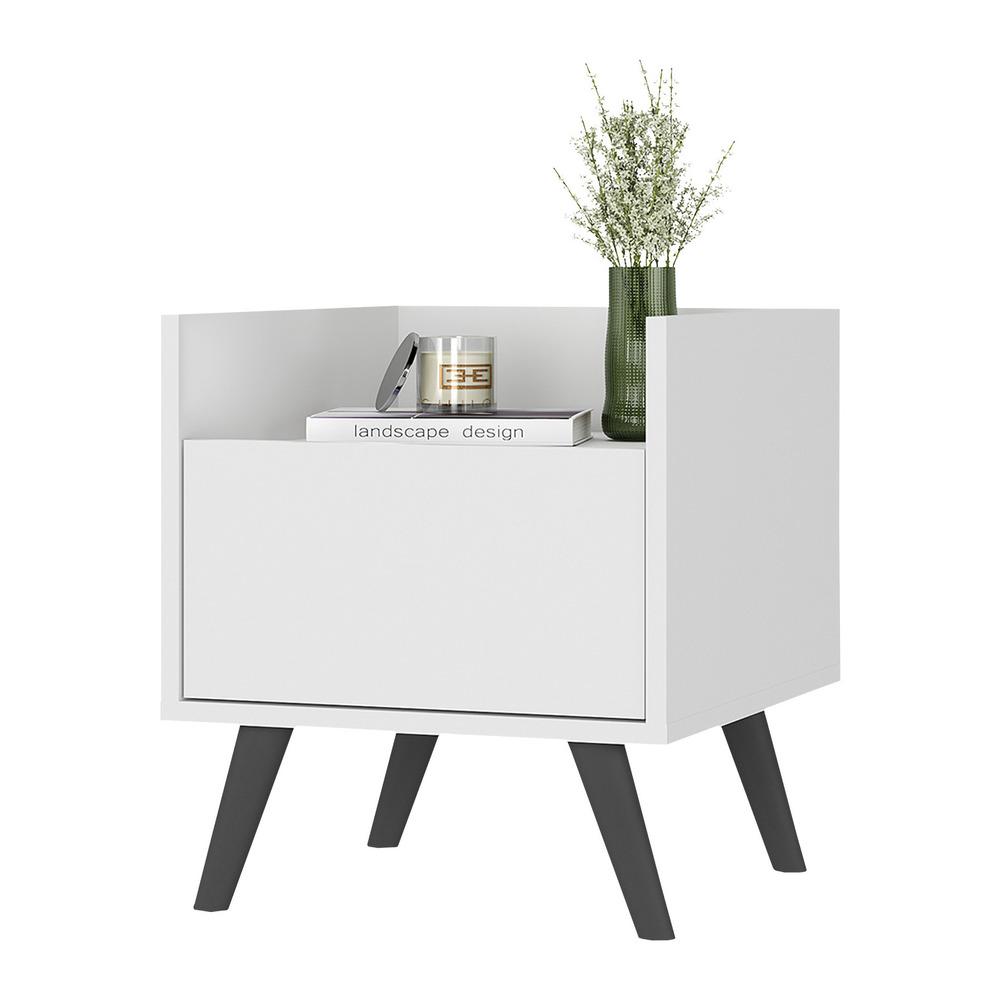 Mesa de Cabeceira 40 cm com Pés Retrô Multimóveis MP4041 Branca/Preta