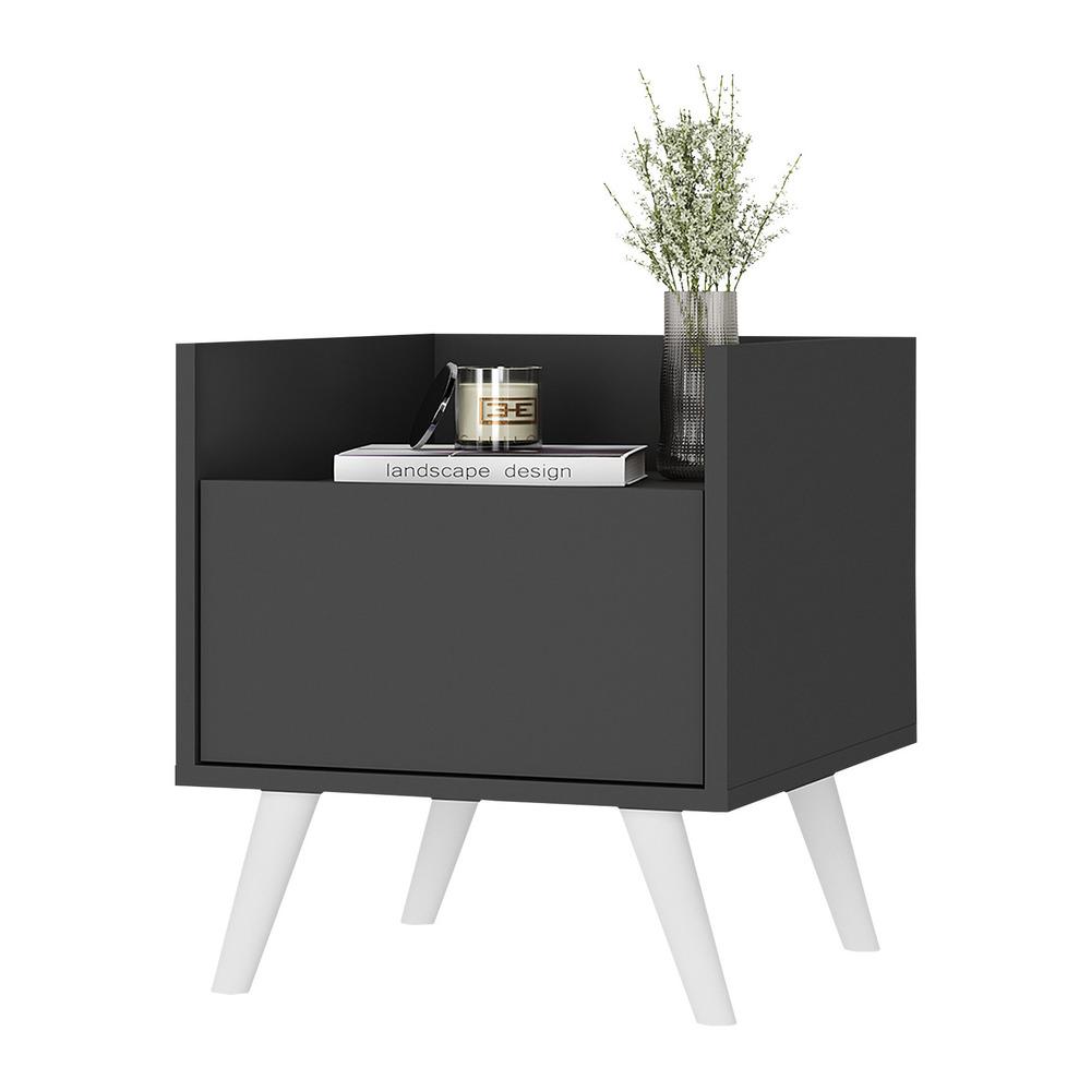 Mesa de Cabeceira 40 cm com Pés Retrô Multimóveis MP4041 Preta/Branca