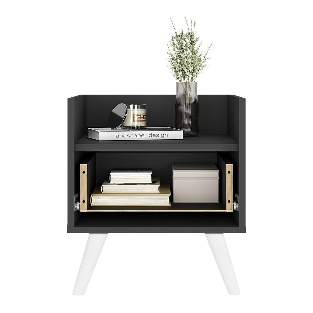Mesa de Cabeceira 40 cm com Pés Retrô Multimóveis MP4041 Preta/Branca