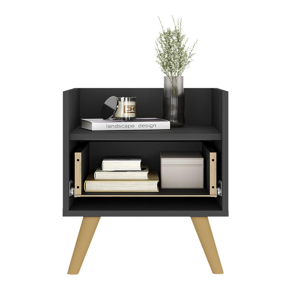 Mesa de Cabeceira 40 cm com Pés Retrô Multimóveis MP4041 Preta/Natural