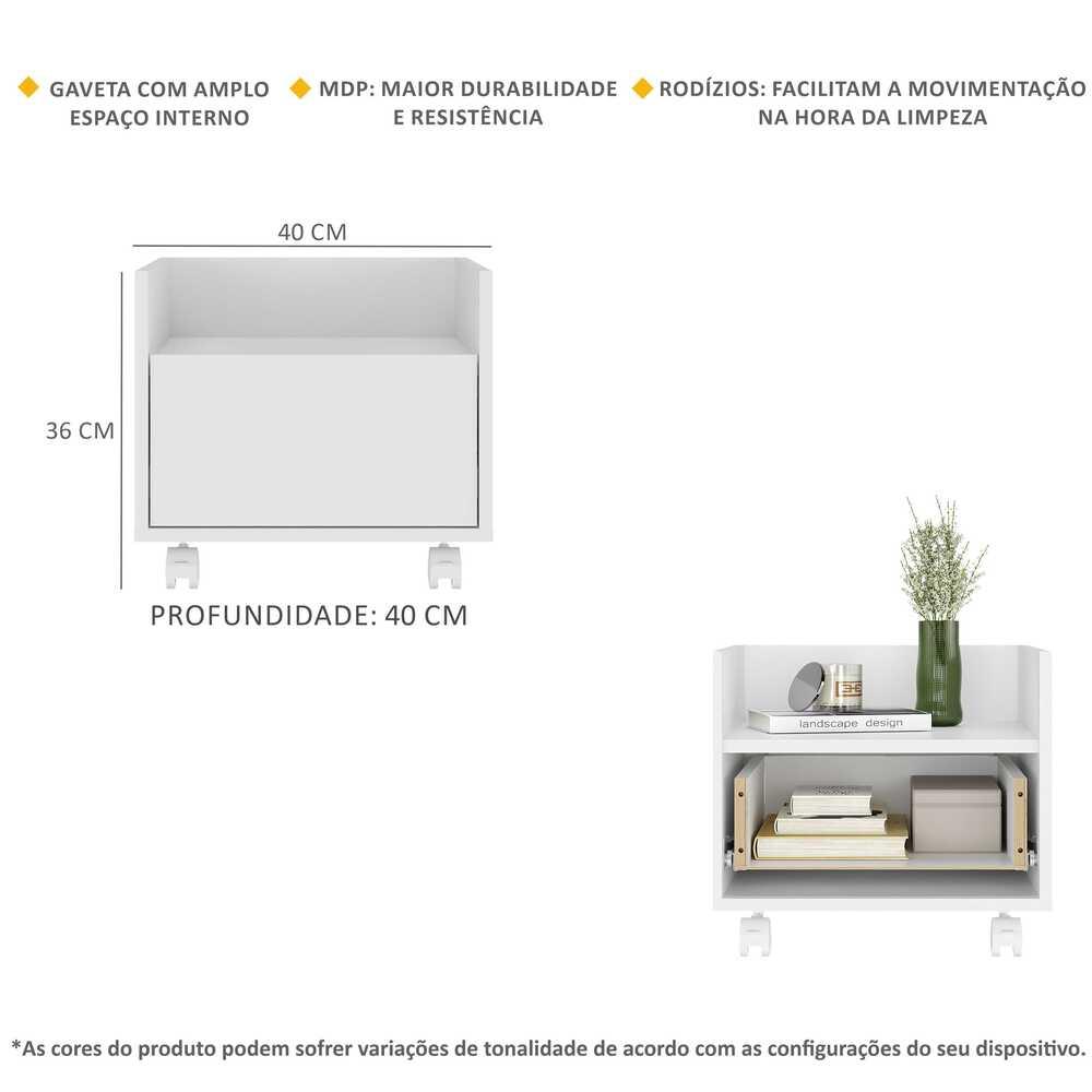Mesa de Cabeceira 40 cm com Rodízios Multimóveis MP4042 Branca