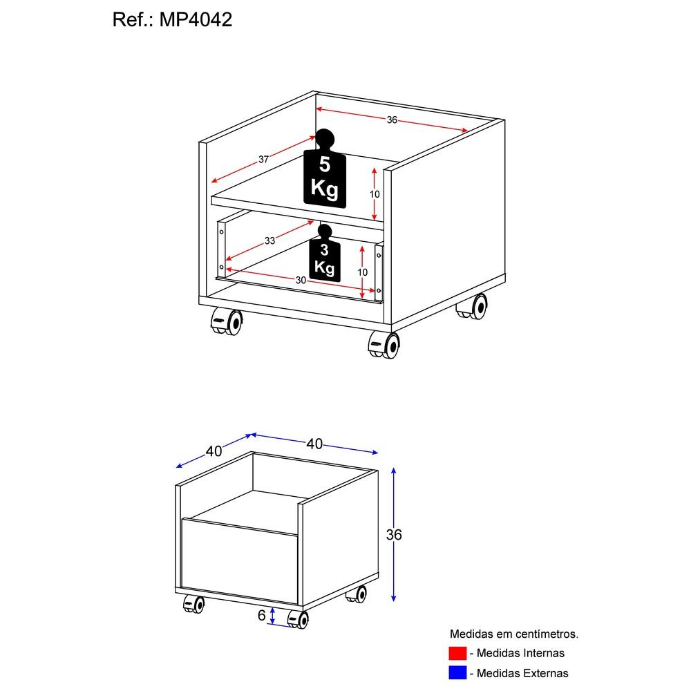 Mesa de Cabeceira 40 cm com Rodízios Multimóveis MP4042 Preta