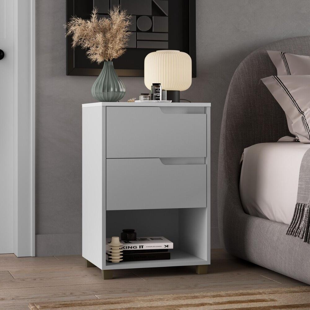 Mesa de Cabeceira 45cm com 2 Gavetas Multimóveis CR35244 Branco