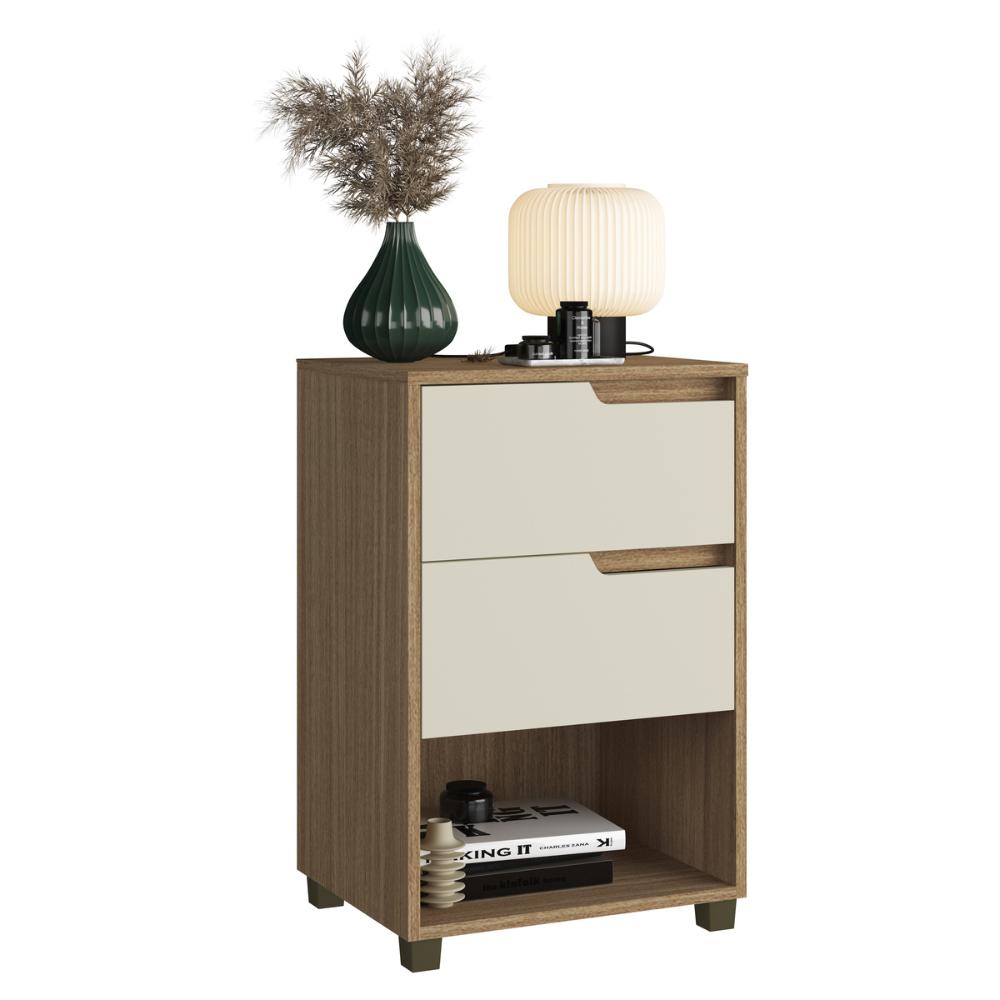 Mesa de Cabeceira 45cm com 2 Gavetas Multimóveis CR35244 Branco/Nature