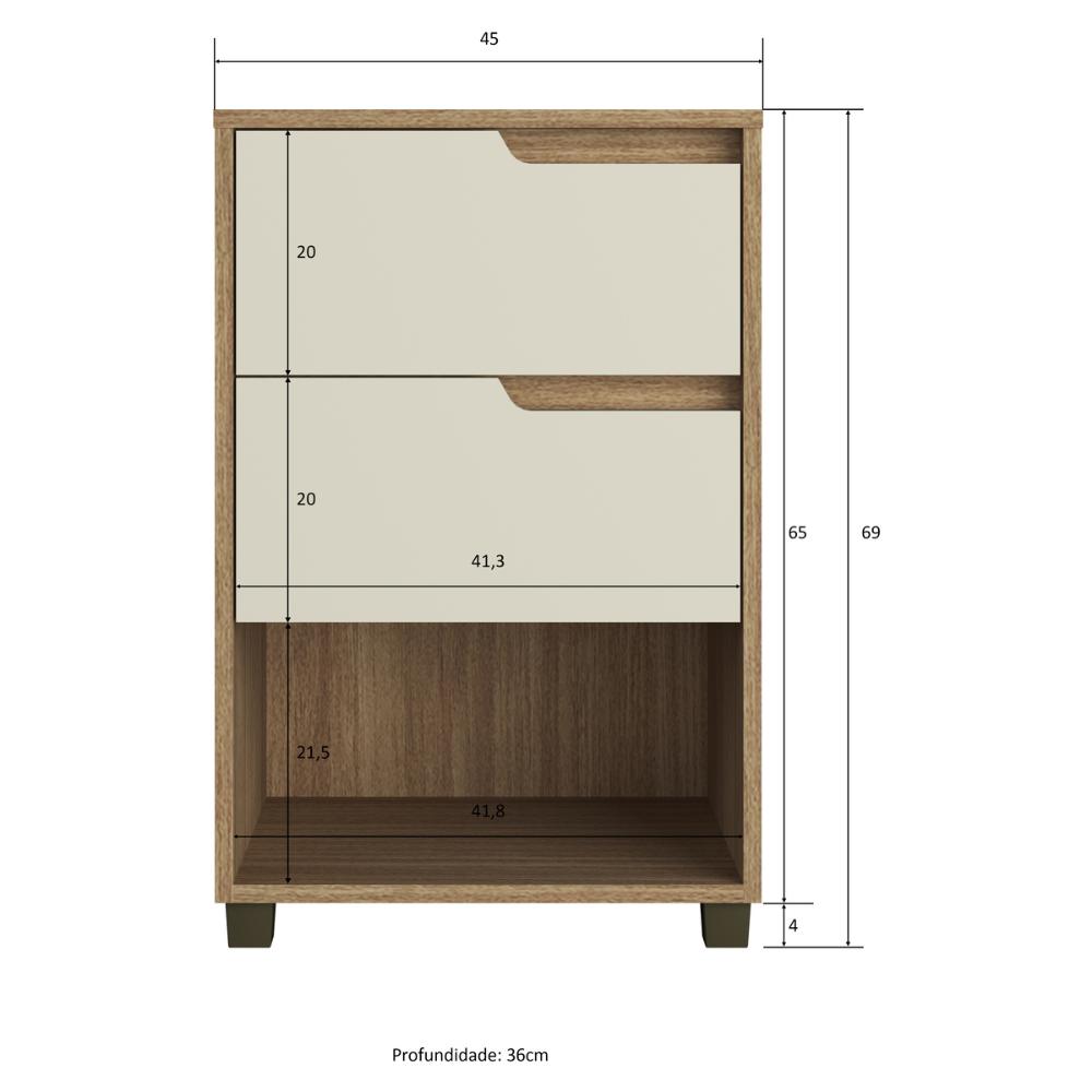 Mesa de Cabeceira 45cm com 2 Gavetas Multimóveis CR35244 Branco/Nature