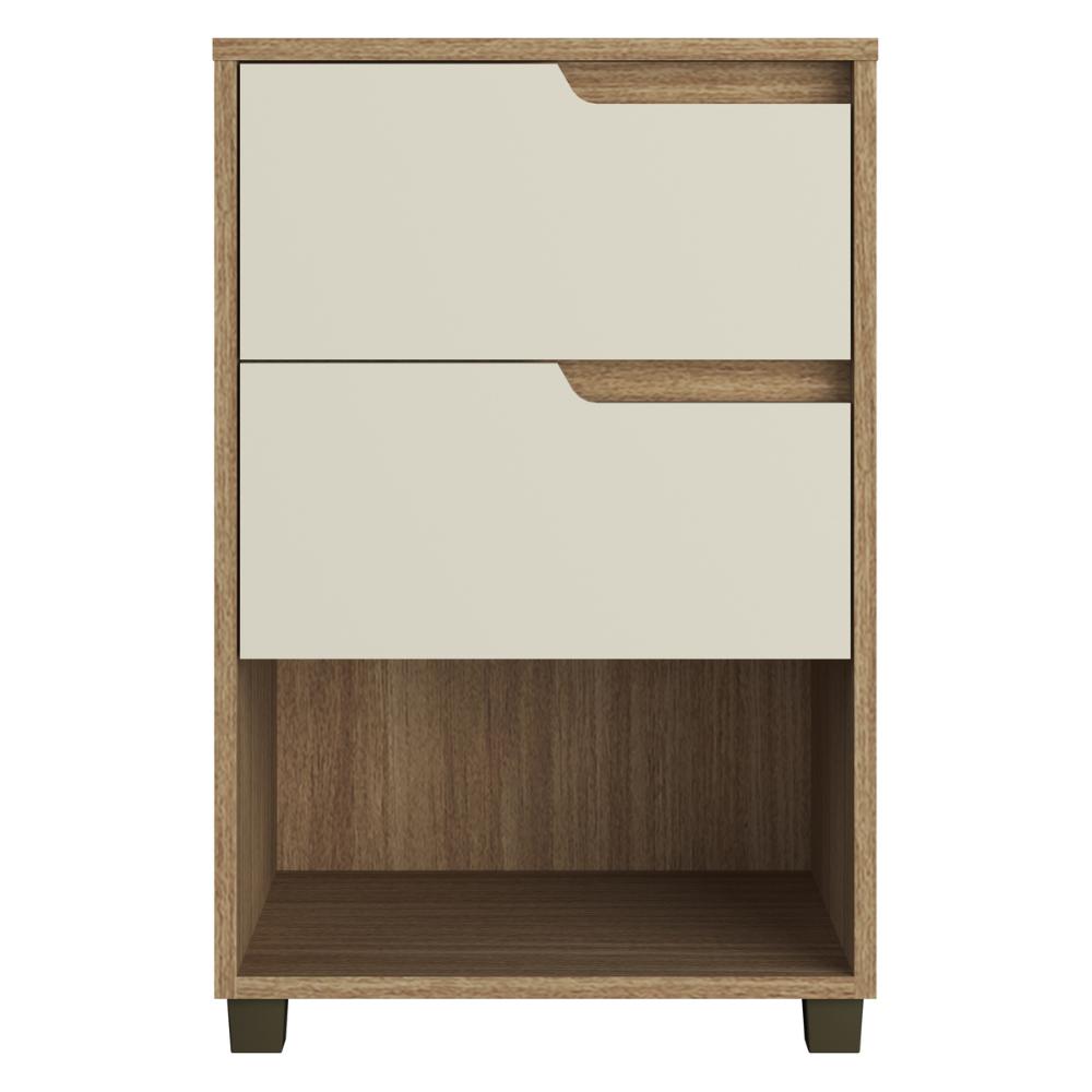 Mesa de Cabeceira 45cm com 2 Gavetas Multimóveis CR35244 Branco/Nature