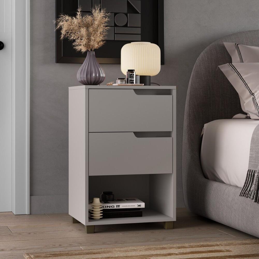 Mesa de Cabeceira 45cm com 2 Gavetas Multimóveis CR35244 Cinza