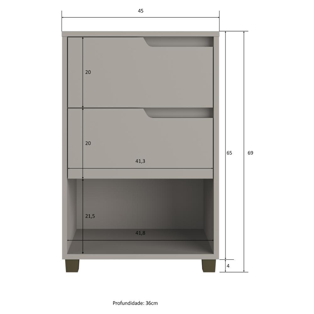 Mesa de Cabeceira 45cm com 2 Gavetas Multimóveis CR35244 Cinza