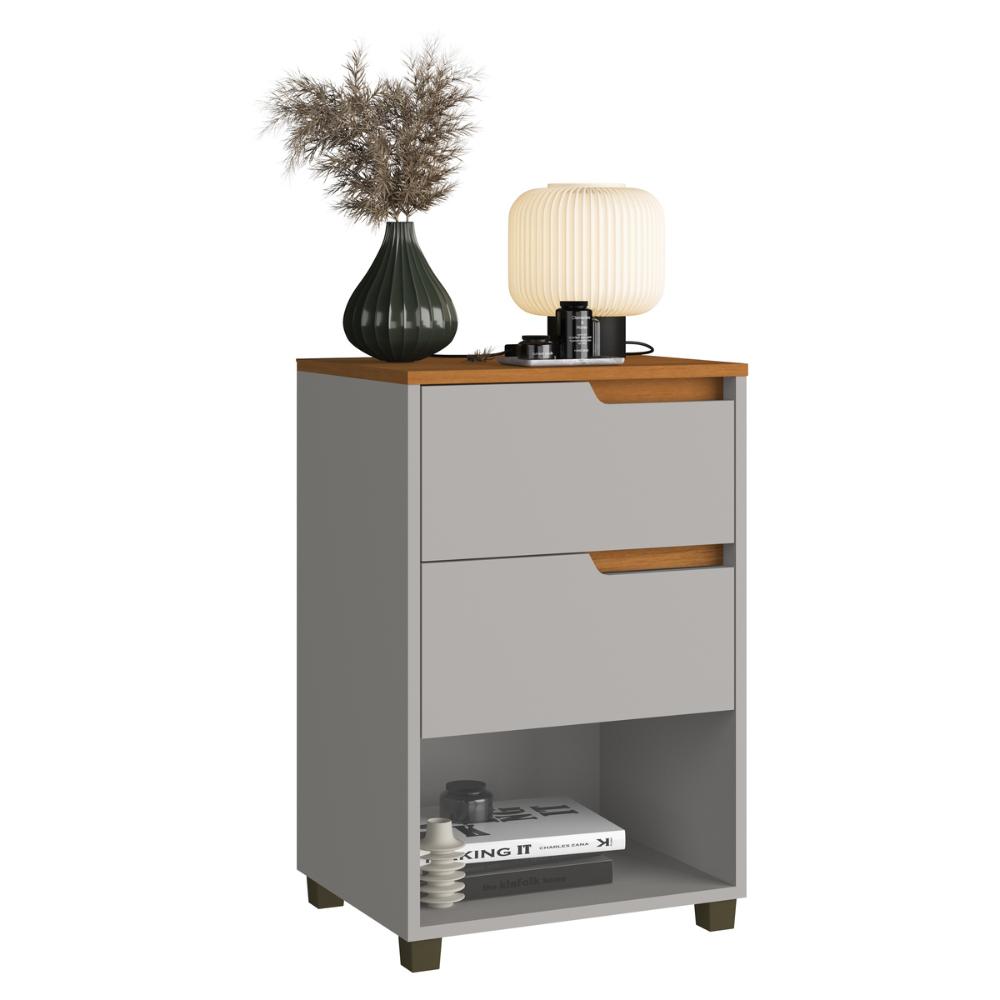 Mesa de Cabeceira 45cm com 2 Gavetas Multimóveis CR35244 Cinza/Nature