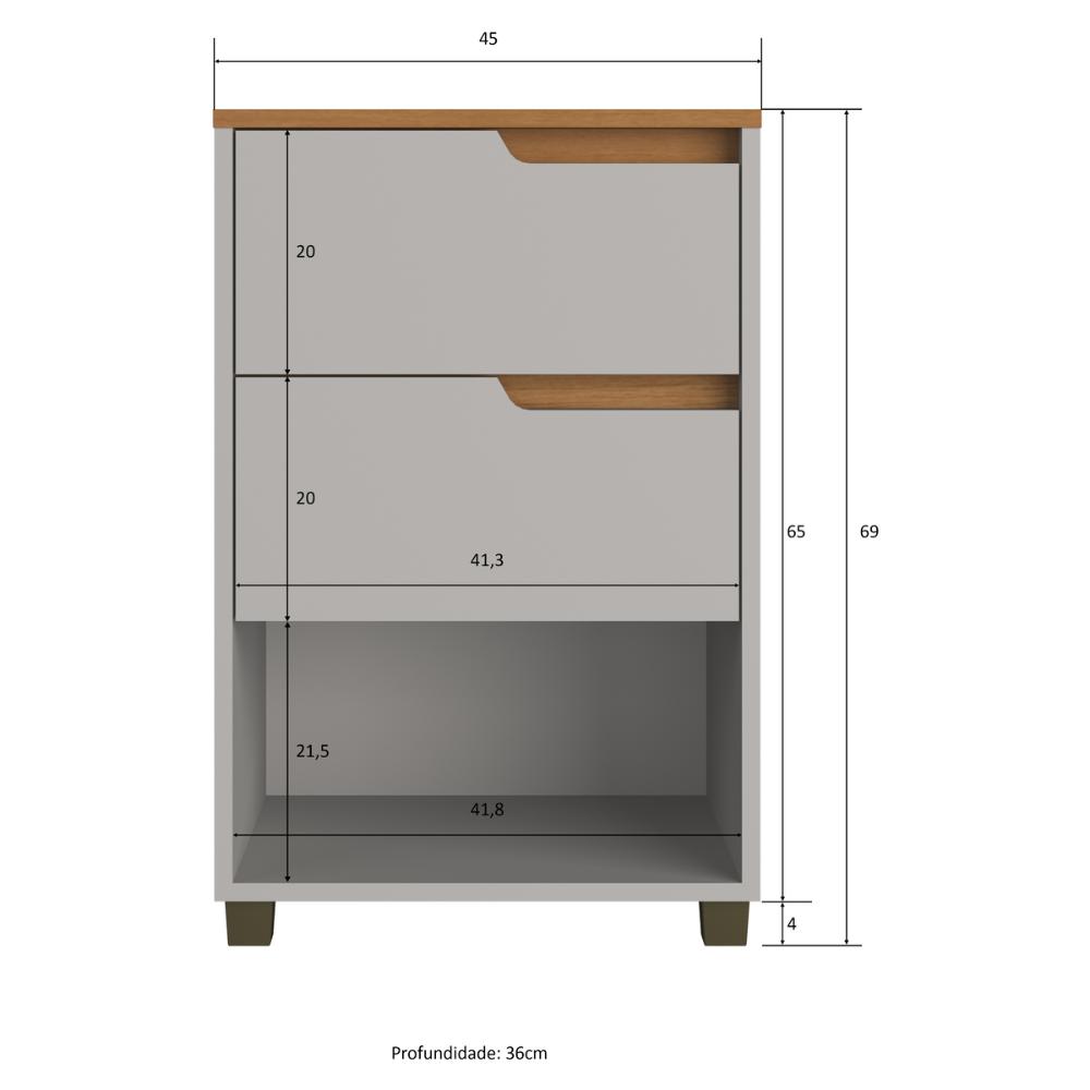 Mesa de Cabeceira 45cm com 2 Gavetas Multimóveis CR35244 Cinza/Nature