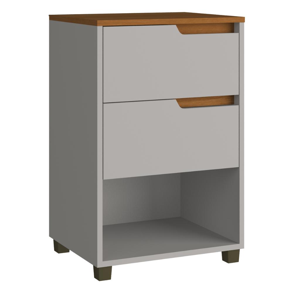 Mesa de Cabeceira 45cm com 2 Gavetas Multimóveis CR35244 Cinza/Nature