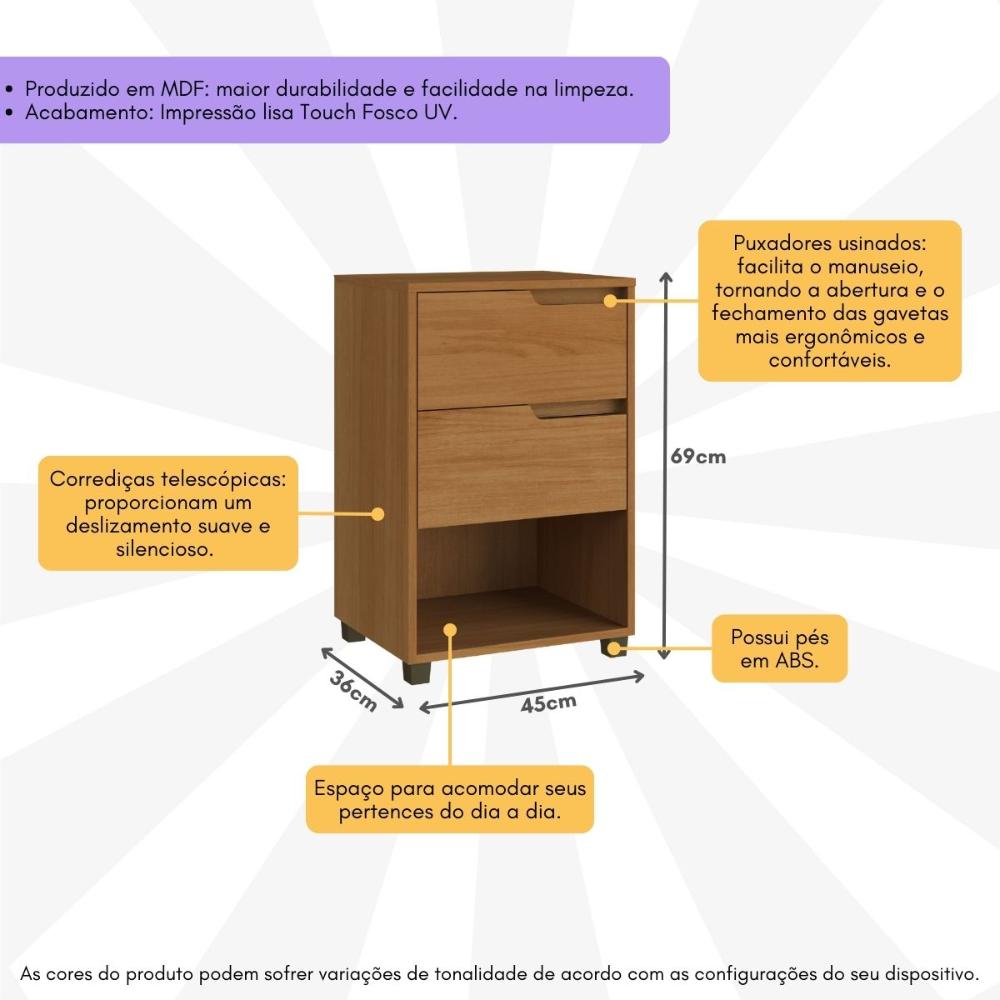 Mesa de Cabeceira 45cm com 2 Gavetas Multimóveis CR35244 Nature