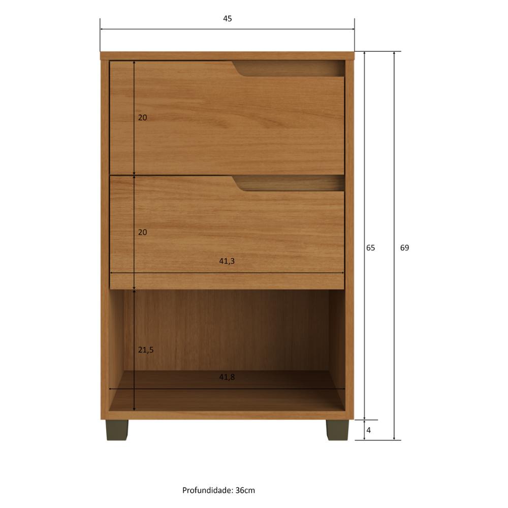 Mesa de Cabeceira 45cm com 2 Gavetas Multimóveis CR35244 Nature