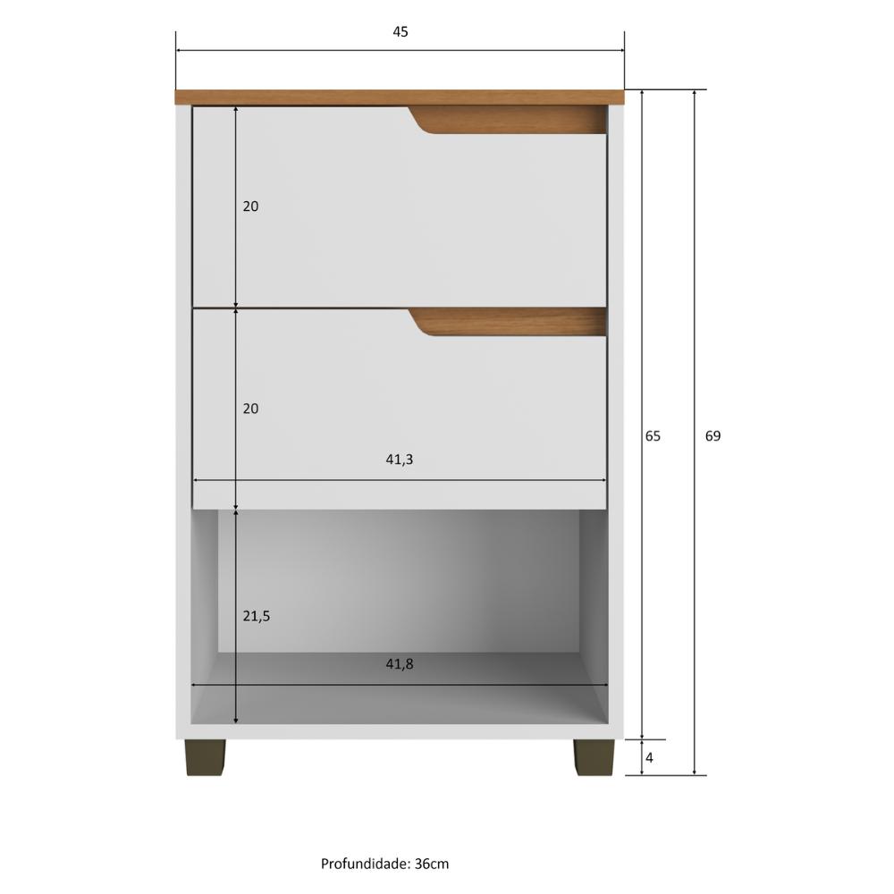 Mesa de Cabeceira 45cm com 2 Gavetas Multimóveis CR35244 Nature/Champanhe