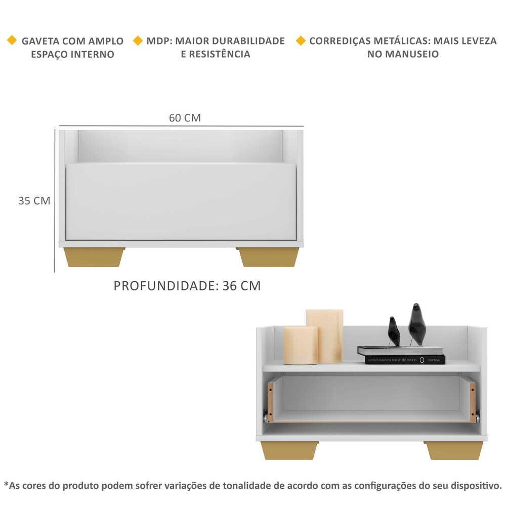 Mesa de Cabeceira 60 cm c/ Pés Quadrados Multimóveis Branca/Natural