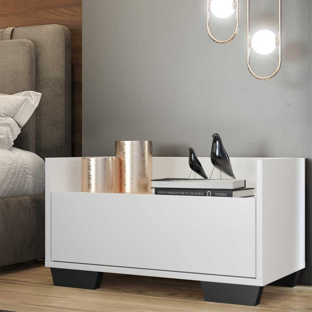 Mesa de Cabeceira 60 cm c/ Pés Quadrados Multimóveis Branca/Preta