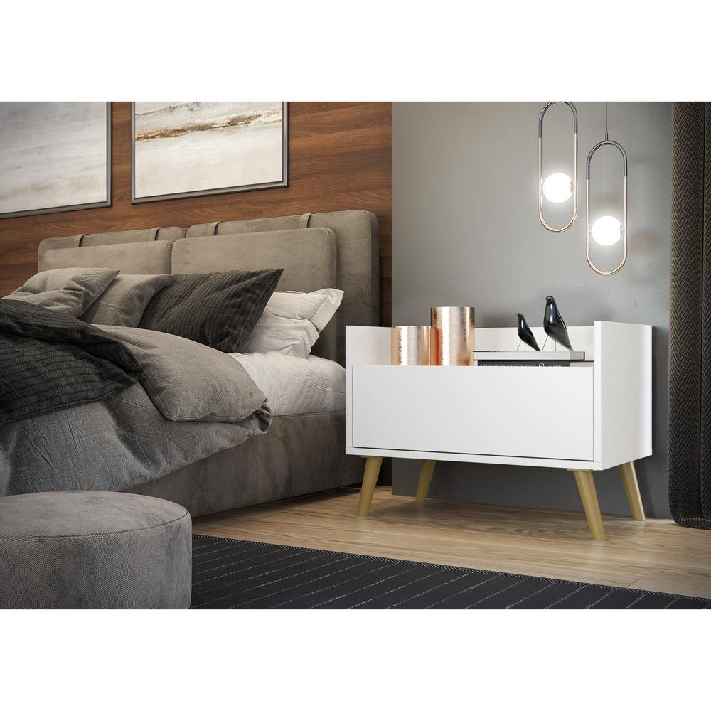 Mesa de Cabeceira 60 cm c/ Pés Retrô Multimóveis Branca/Natural