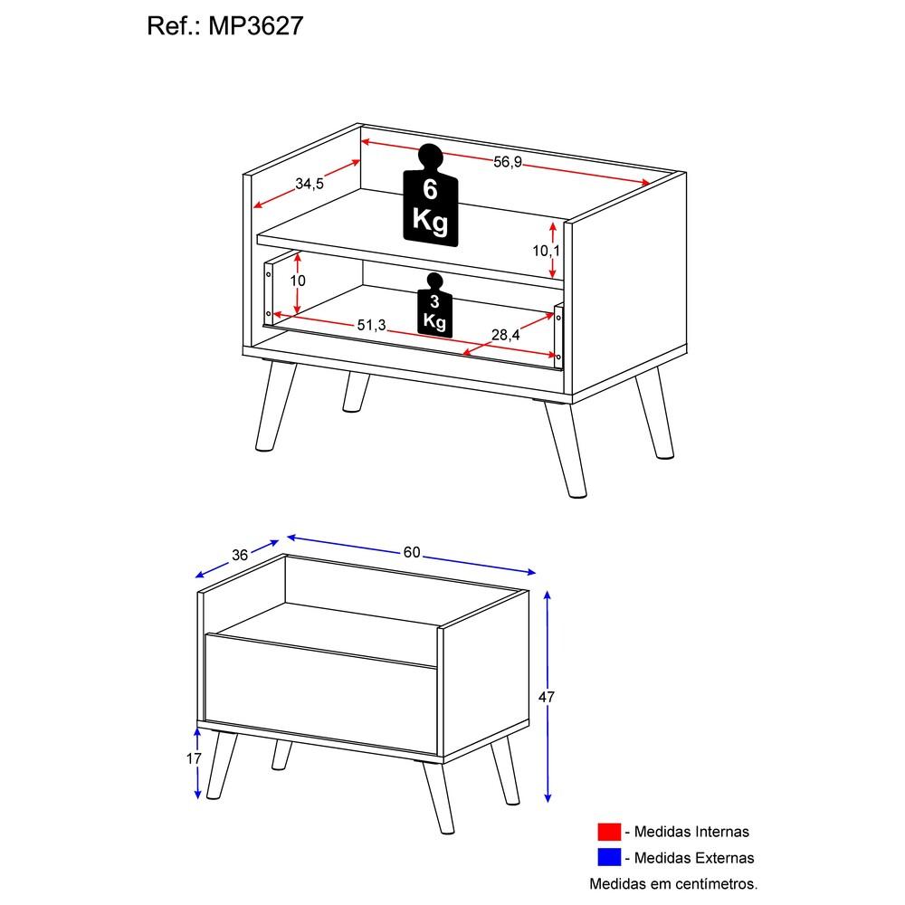 Mesa de Cabeceira 60 cm c/ Pés Retrô Multimóveis Preta