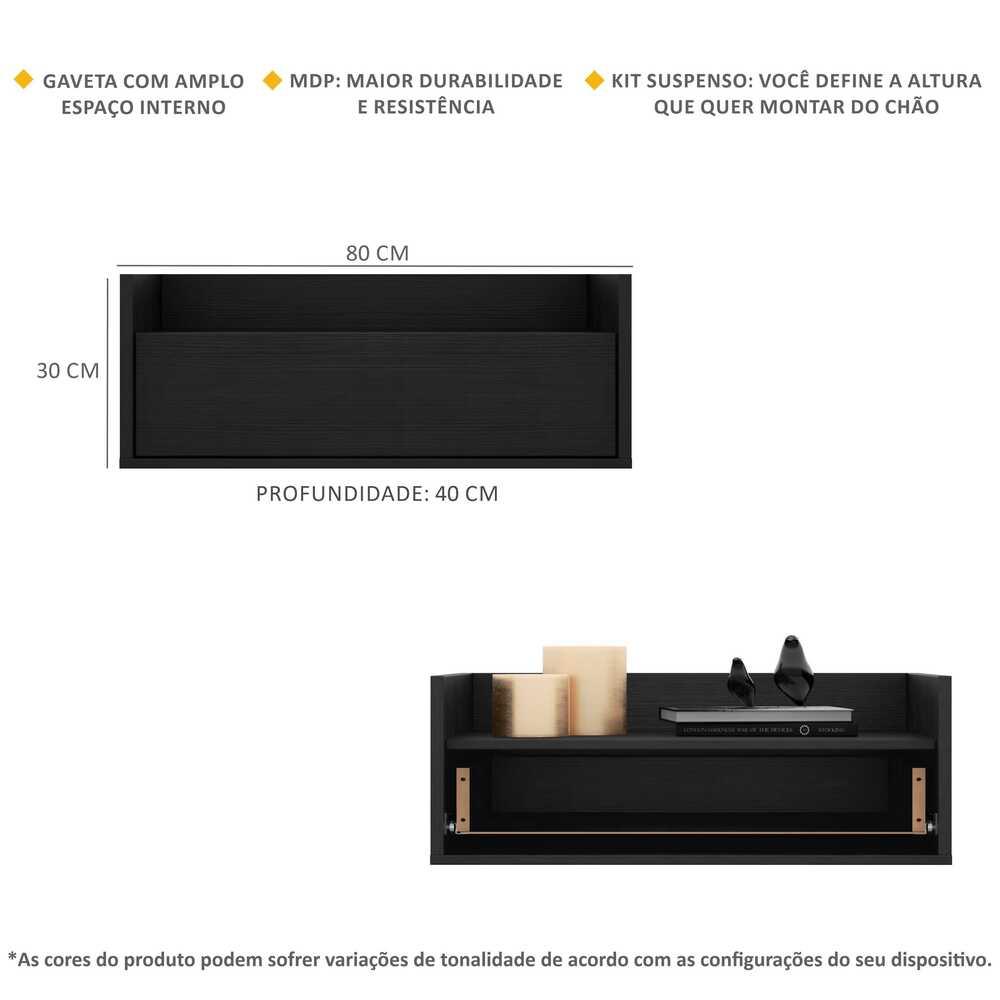 Mesa de Cabeceira 80 cm Suspensa Multimóveis Preta