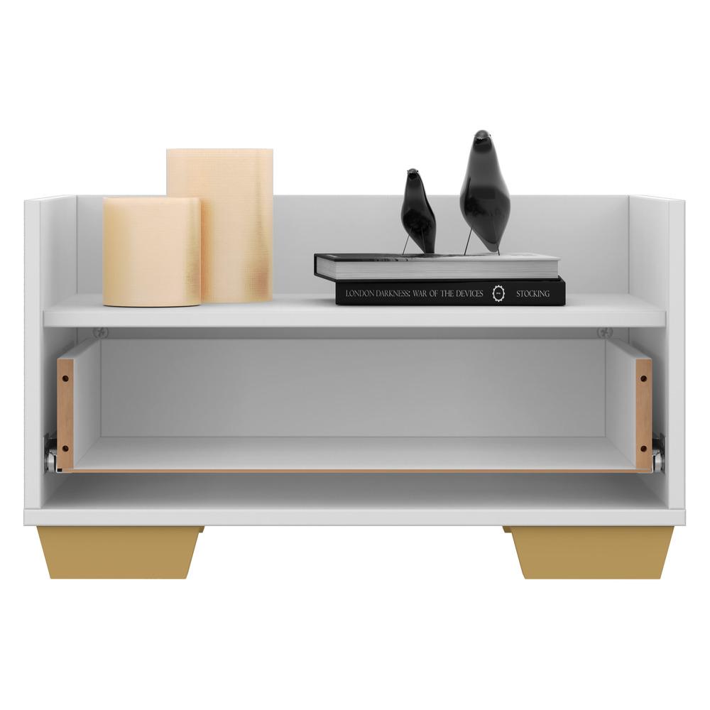 Mesa de Cabeceira 80 cm c/ Pés Quadrados Multimóveis Branca/Natural