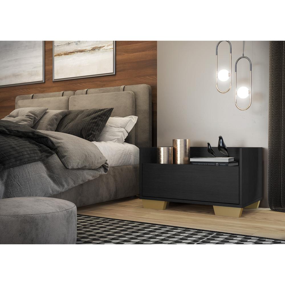 Mesa de Cabeceira 80 cm c/ Pés Quadrados Multimóveis Preta/Natural