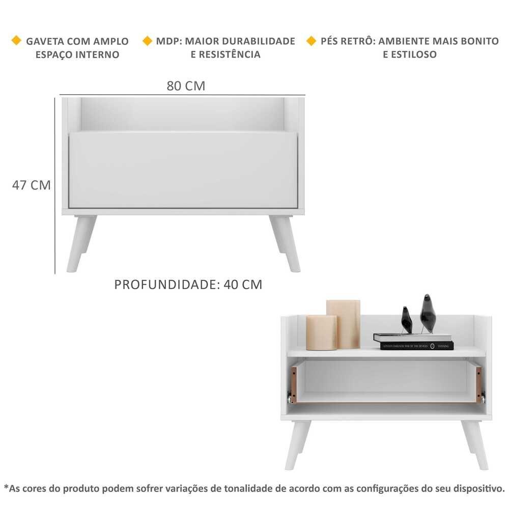 Mesa de Cabeceira 80 cm c/ Pés Retrô Multimóveis Branca