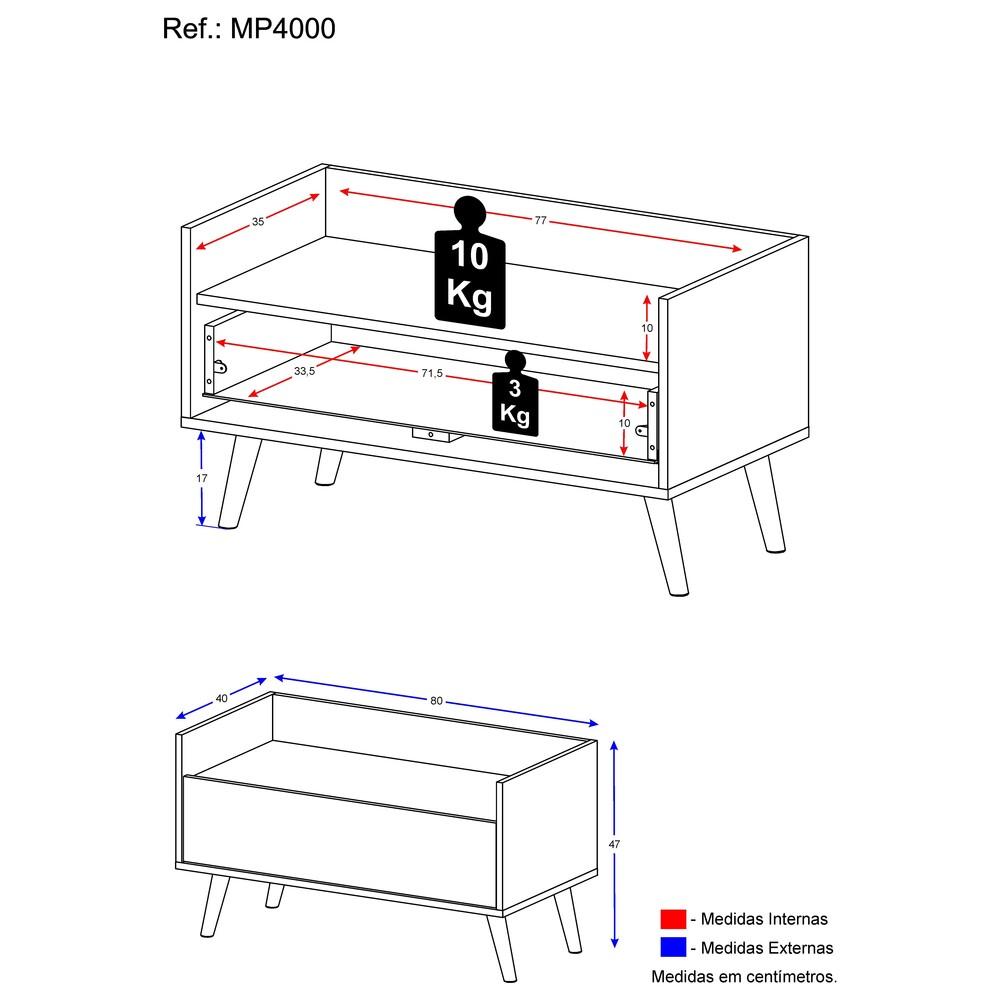 Mesa de Cabeceira 80 cm c/ Pés Retrô Multimóveis Preta