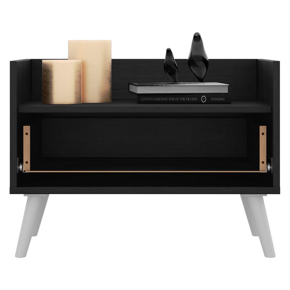 Mesa de Cabeceira 80 cm c/ Pés Retrô Multimóveis Preta/Branca
