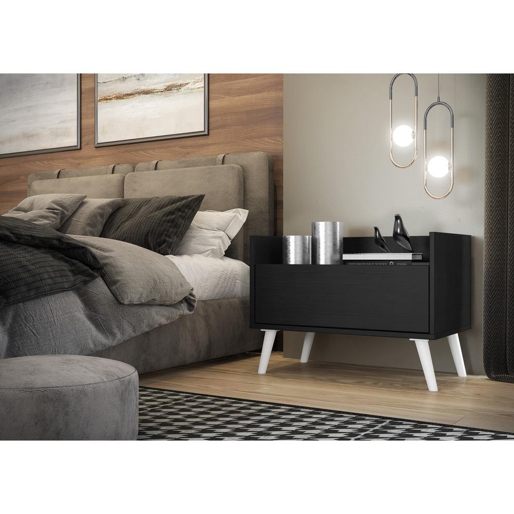 Mesa de Cabeceira 80 cm c/ Pés Retrô Multimóveis Preta/Branca