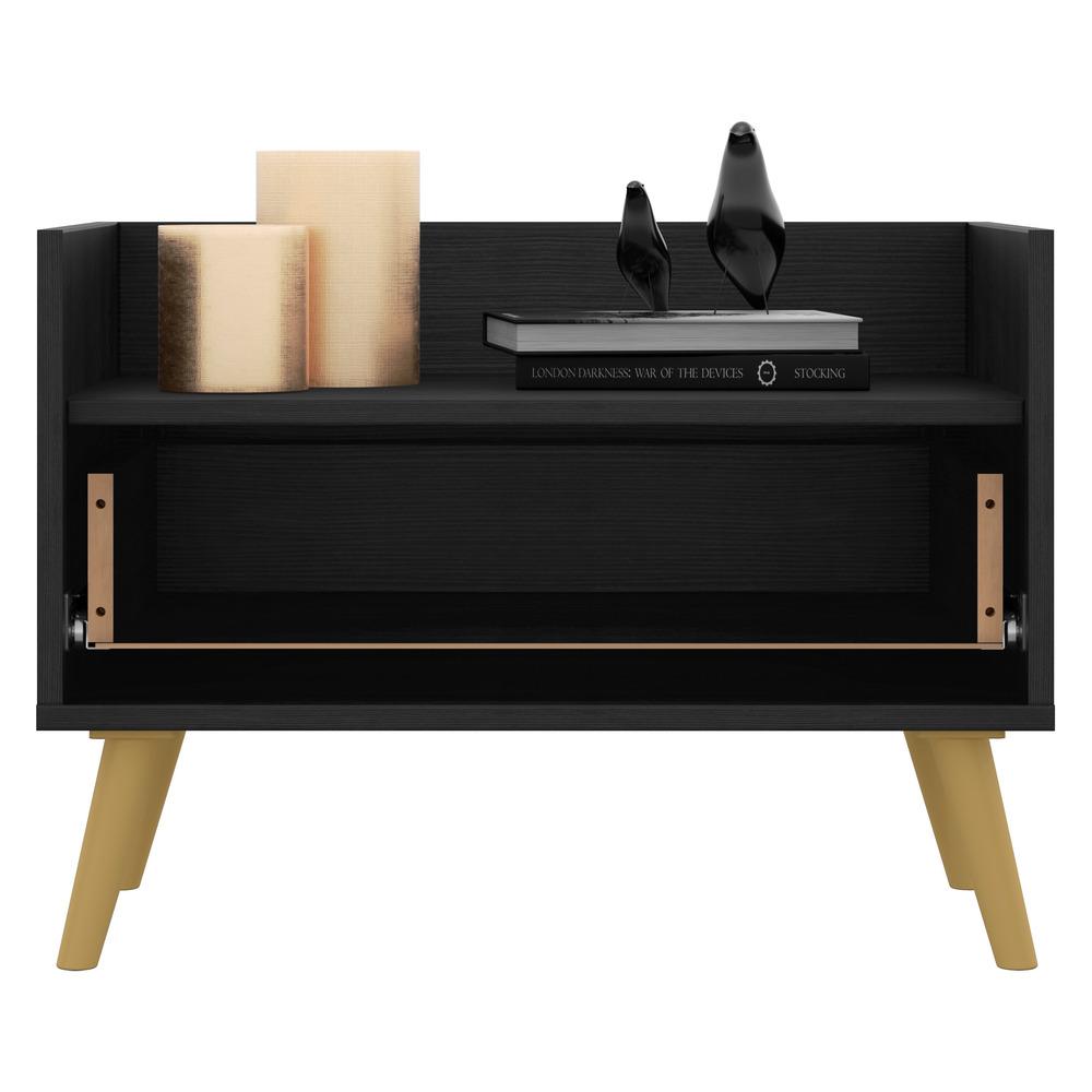 Mesa de Cabeceira 80 cm c/ Pés Retrô Multimóveis Preta/Natural